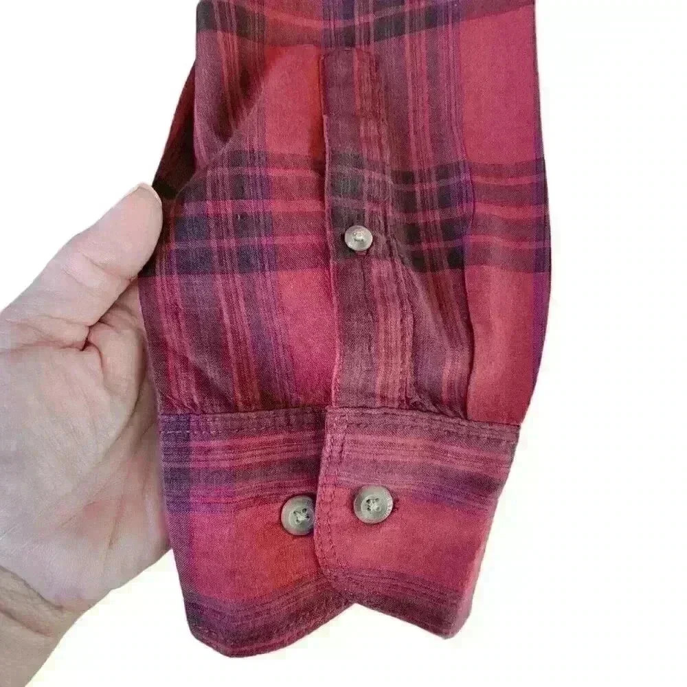 Eddie Bauer Plaid Button Down Shirt Size Medium Red & Black 100% Cotton - Picture 5 of 8